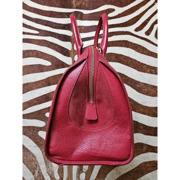 Vintage ROBERTO CAVALLI Round Leather Satchel Bag Red Animal Print Liner - Picture 5 of 11